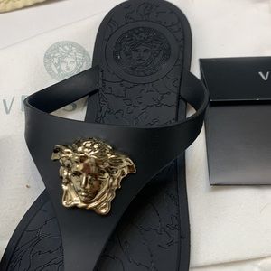Versace thong sandal gold hardware